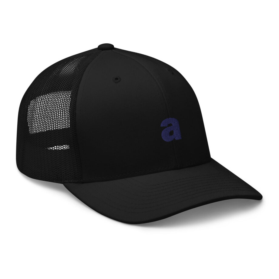 Blue “a” trucker hat embroidered