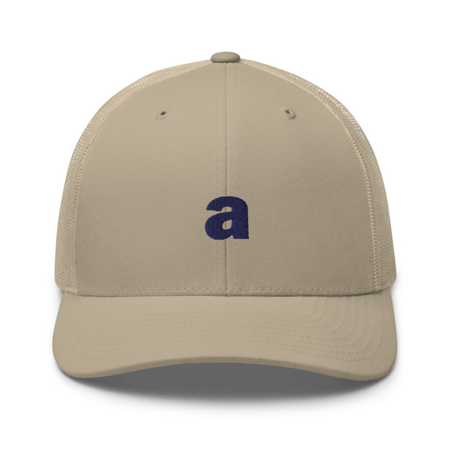 Blue “a” trucker hat embroidered