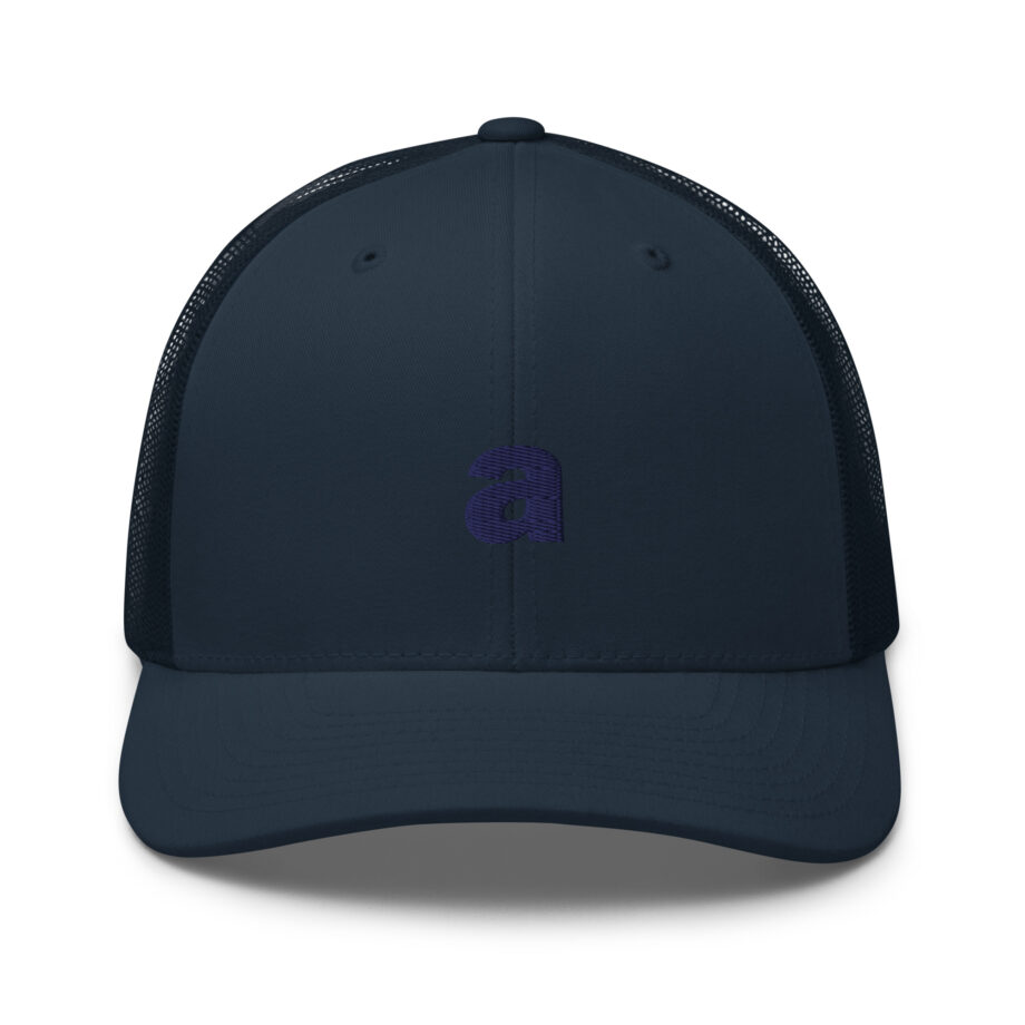 Blue “a” trucker hat embroidered