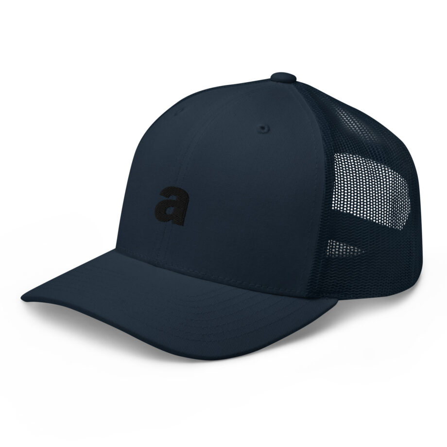 Black “a” trucker hat embroidered