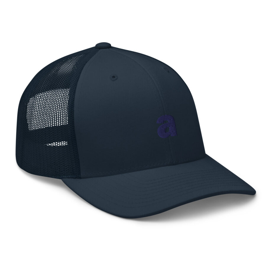 Blue “a” trucker hat embroidered