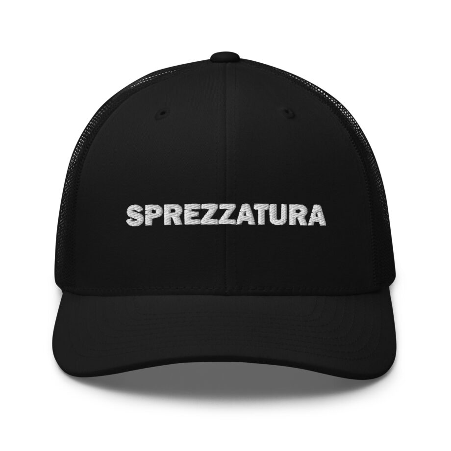 White sprezzatura trucker hat embroidered