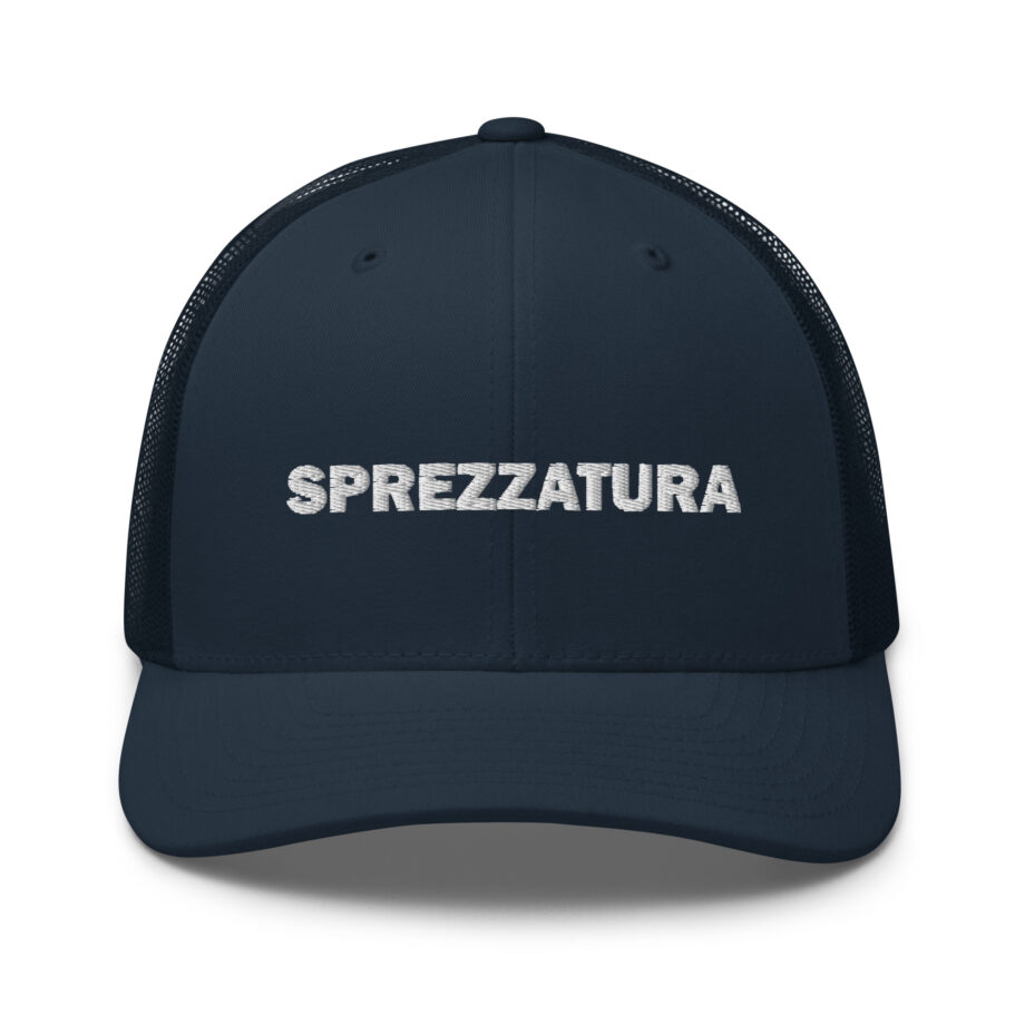 White sprezzatura trucker hat embroidered